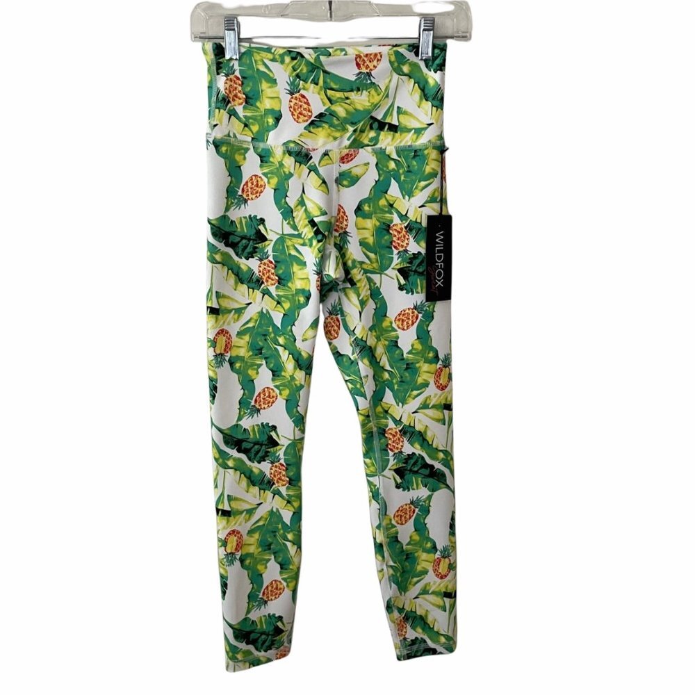 NWT Wildfox Sport Green Yellow Palm Leggings Sml Pineapple